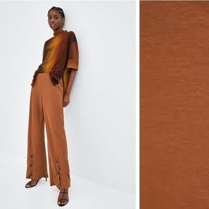 Zara Tan Wide Leg Pants with Button Detail